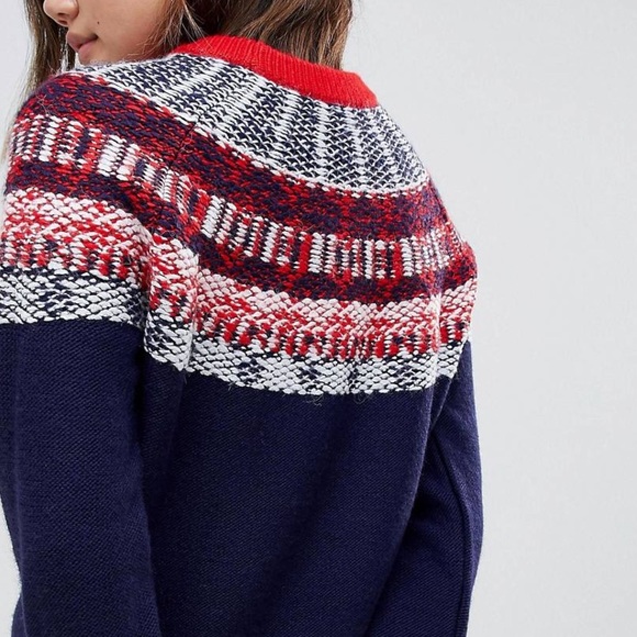 NWOT ASOS Blue Red Nordic Holiday Fair Isle Sweater - Picture 6 of 7